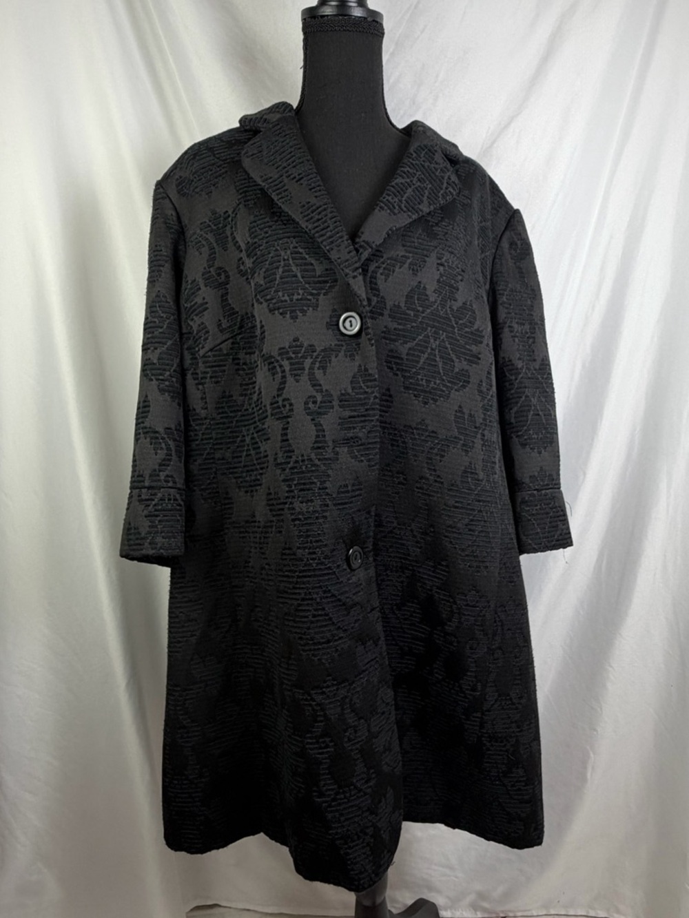 Nine West Black Navy Jacquard Trench Coat 22W A-Line Floral